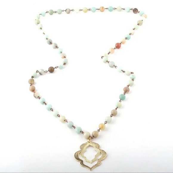 Amazonite Natural Stone Lotus Necklace - Picture 1 of 8
